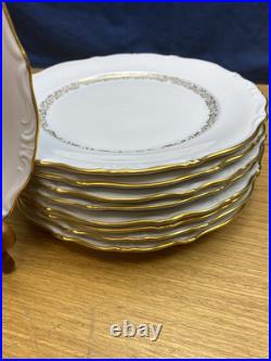 9 Bavaria Western Germany 10 Dinner Plates withGold Scroll Work & Edge Trim