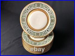 9 Heinrich & Co. Selb Bavaria 10&7/8Dinner Plates Green Scrolls Gold Encrusted
