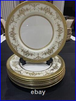 A Quality Minton Riverton Raised Gold Gilded Porcelain Dinner & Bread Plates