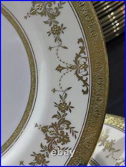 A Quality Minton Riverton Raised Gold Gilded Porcelain Dinner & Bread Plates