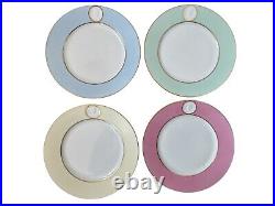 A. RAYNAUD & C° Limoges France MÉDAILLON Pink Blue Gold Rim Dinner Plates Set