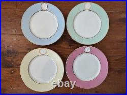 A. RAYNAUD & C° Limoges France MÉDAILLON Pink Blue Gold Rim Dinner Plates Set