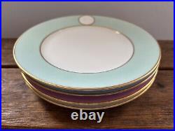 A. RAYNAUD & C° Limoges France MÉDAILLON Pink Blue Gold Rim Dinner Plates Set