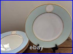 A. RAYNAUD & C° Limoges France MÉDAILLON Pink Blue Gold Rim Dinner Plates Set