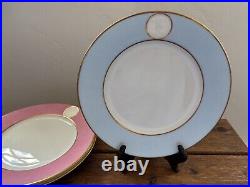 A. RAYNAUD & C° Limoges France MÉDAILLON Pink Blue Gold Rim Dinner Plates Set