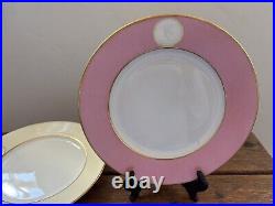 A. RAYNAUD & C° Limoges France MÉDAILLON Pink Blue Gold Rim Dinner Plates Set