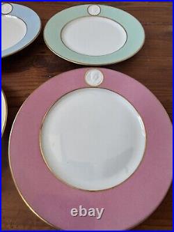 A. RAYNAUD & C° Limoges France MÉDAILLON Pink Blue Gold Rim Dinner Plates Set