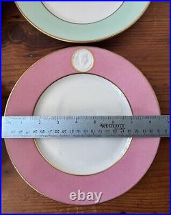 A. RAYNAUD & C° Limoges France MÉDAILLON Pink Blue Gold Rim Dinner Plates Set