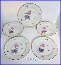 ANTIQUE KPM Berlin Floral Bouquet, Butterflies Gold Rim 4 Salad & 1 Dinner Plate