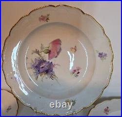 ANTIQUE KPM Berlin Floral Bouquet, Butterflies Gold Rim 4 Salad & 1 Dinner Plate