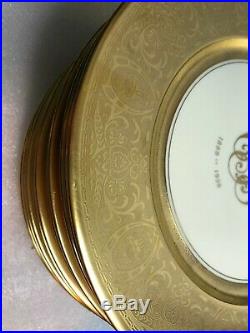ANTIQUE PICKARD USA Gold Encrusted Dinner Plates 11 BOHEMIA PORCELAIN CZECH 12