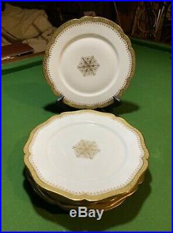 ANTIQUE WILLIAM GUERIN WG & Co LIMOGES 9.5 DINNER PLATES (5) GOLD SNOWFLAKE
