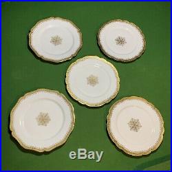 ANTIQUE WILLIAM GUERIN WG & Co LIMOGES 9.5 DINNER PLATES (5) GOLD SNOWFLAKE