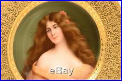 ATQ Royal Vienna Hand Painted Portrait Plate Raised Gold border Signed Wagner