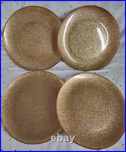 Akcam Turkish Gold Glitter Glass Plates Bowl Set Of 12 Dinner Salad Cereal ST7