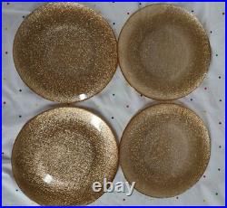 Akcam Turkish Gold Glitter Glass Plates Bowl Set Of 12 Dinner Salad Cereal ST7