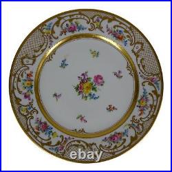 Ambrosius Lamm Dresden Saxony 11 Dinner Plate Floral w Raised Gold 1930s SH2