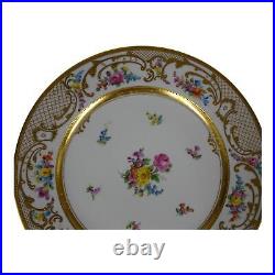 Ambrosius Lamm Dresden Saxony 11 Dinner Plate Floral w Raised Gold 1930s SH2