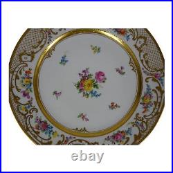 Ambrosius Lamm Dresden Saxony 11 Dinner Plate Floral w Raised Gold 1930s SH2