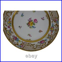 Ambrosius Lamm Dresden Saxony 11 Dinner Plate Floral w Raised Gold 1930s SH2