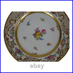 Ambrosius Lamm Dresden Saxony 11 Dinner Plate Floral w Raised Gold 1930s SH2