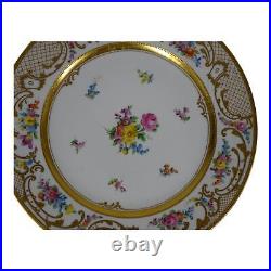 Ambrosius Lamm Dresden Saxony 11 Dinner Plate Floral w Raised Gold 1930s SH2