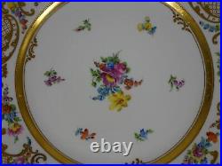 Ambrosius Lamm Dresden Saxony 11 Dinner Plate Floral w Raised Gold 1930s SH3