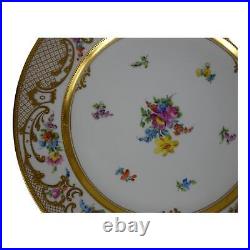 Ambrosius Lamm Dresden Saxony 11 Dinner Plate Floral w Raised Gold 1930s SH3