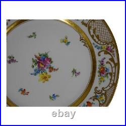 Ambrosius Lamm Dresden Saxony 11 Dinner Plate Floral w Raised Gold 1930s SH3