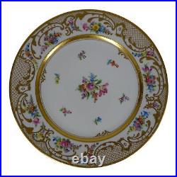 Ambrosius Lamm Dresden Saxony 11 Dinner Plate Floral w Raised Gold 1930s SH4