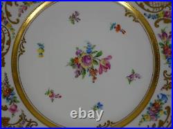 Ambrosius Lamm Dresden Saxony 11 Dinner Plate Floral w Raised Gold 1930s SH4