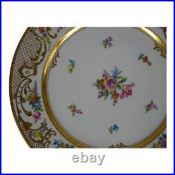 Ambrosius Lamm Dresden Saxony 11 Dinner Plate Floral w Raised Gold 1930s SH4