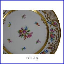 Ambrosius Lamm Dresden Saxony 11 Dinner Plate Floral w Raised Gold 1930s SH4