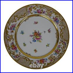 Ambrosius Lamm Dresden Saxony 11 Dinner Plate Floral w Raised Gold 1930s SH6