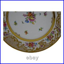 Ambrosius Lamm Dresden Saxony 11 Dinner Plate Floral w Raised Gold 1930s SH6