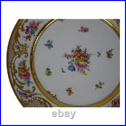 Ambrosius Lamm Dresden Saxony 11 Dinner Plate Floral w Raised Gold 1930s SH6