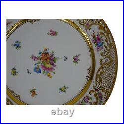 Ambrosius Lamm Dresden Saxony 11 Dinner Plate Floral w Raised Gold 1930s SH6