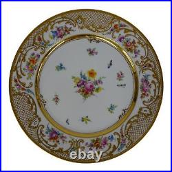 Ambrosius Lamm Dresden Saxony 11 Dinner Plate Floral w Raised Gold 1930s SH7