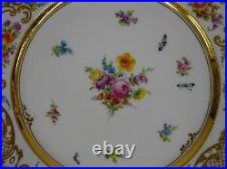 Ambrosius Lamm Dresden Saxony 11 Dinner Plate Floral w Raised Gold 1930s SH7