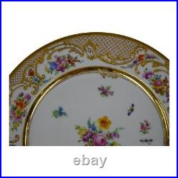 Ambrosius Lamm Dresden Saxony 11 Dinner Plate Floral w Raised Gold 1930s SH7