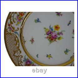 Ambrosius Lamm Dresden Saxony 11 Dinner Plate Floral w Raised Gold 1930s SH7