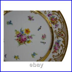 Ambrosius Lamm Dresden Saxony 11 Dinner Plate Floral w Raised Gold 1930s SH7