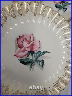 American Limoges 22K Gold Le Fleur Rouge (13) Dinner Plates Rose