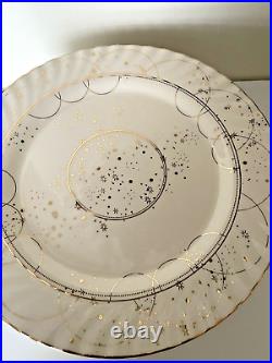 Anthropologie Celine Dinner Plates, Set of 8 Stoneware, Gold Details RARE