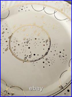 Anthropologie Celine Dinner Plates, Set of 8 Stoneware, Gold Details RARE