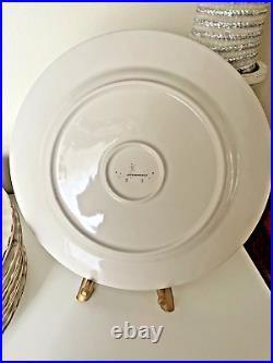 Anthropologie Celine Dinner Plates, Set of 8 Stoneware, Gold Details RARE