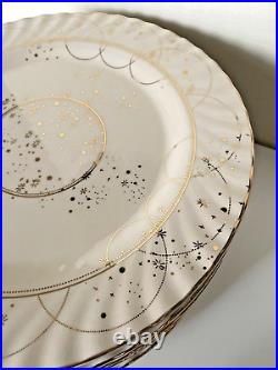 Anthropologie Celine Dinner Plates, Set of 8 Stoneware, Gold Details RARE