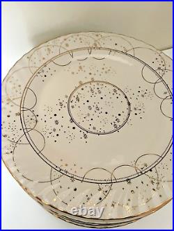 Anthropologie Celine Dinner Plates, Set of 8 Stoneware, Gold Details RARE