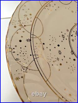 Anthropologie Celine Dinner Plates, Set of 8 Stoneware, Gold Details RARE