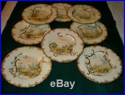 Antique 1800's Royal Crown Derby Lunch Dinner Plates Deer Sail Boats Raised Gold